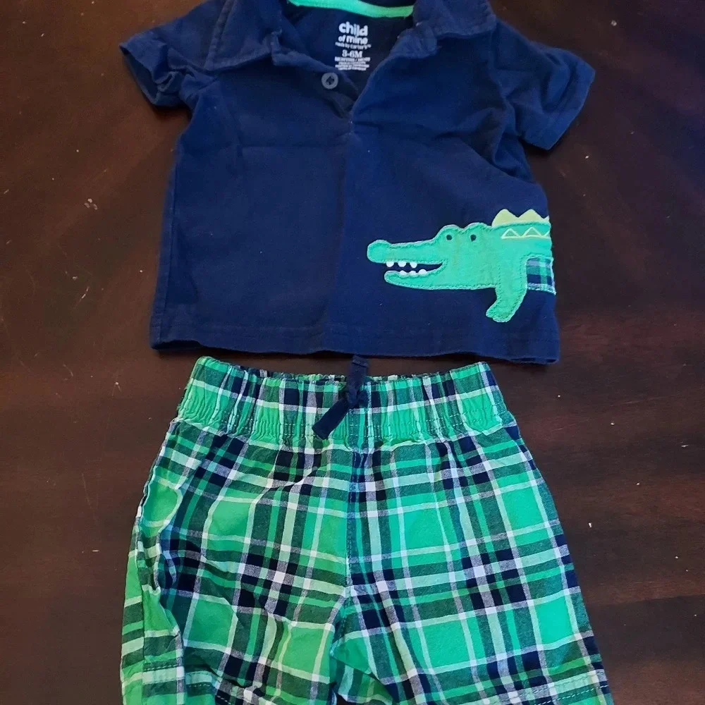 Child of Mine by Carter's Alligator 2 Piece Polo and Short Set Size 3-6M